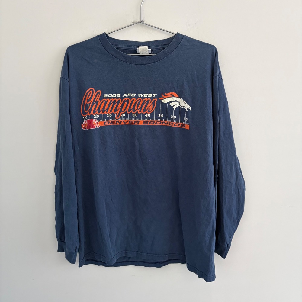 NFL Denver Broncos 2005 AFC West Champions Long Sleeve Shirt Navy Blue Large